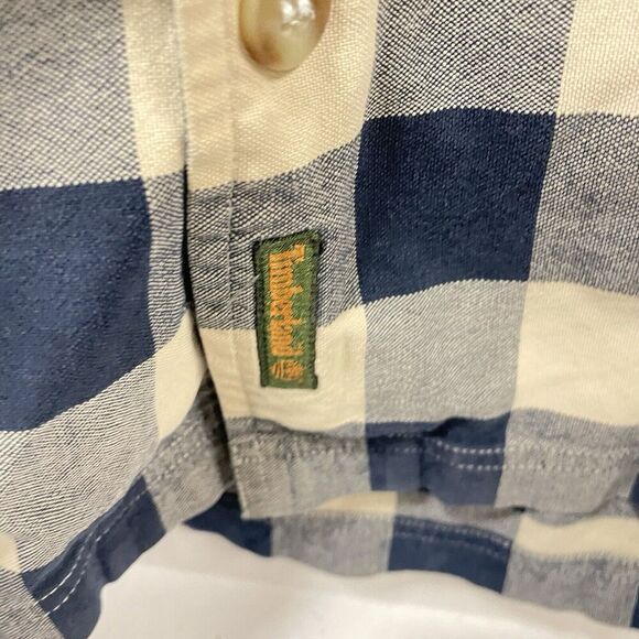 Men's Timberland Boot patch Button Shirt Size‎ Large blue check Cotton Flannel - Picture 4 of 5